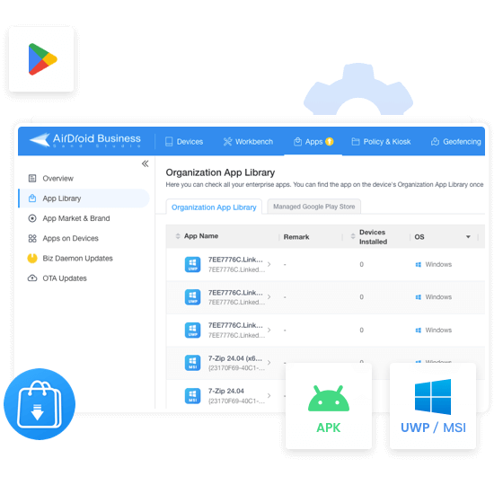 AirDroid Business unterstützt die Verwaltung von Apps aus dem Store und von benutzerdefinierten Apps.
